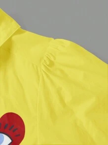 SHEINNeu 女性心形印花燈籠袖上衣 - 黃色 - 查看 4