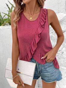 SHEIN LUNE 女性荷葉邊不對稱下擺背心 - 中紫紅色 - 查看 6