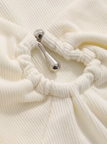 DAZY Women's Ribbed Knit Cropped Top Going Out Tops - White - View 6