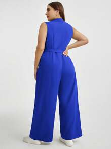 SHEIN Essnce Enterizo De Talla Grande Con Piernas Anchas De Color Sólido - azul real - Ver 2