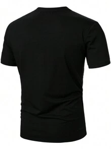 Manfinity Homme Áo thun nam tay ngắn phối màu, đi chơi, tặng chồng - màu đen - Xem 4