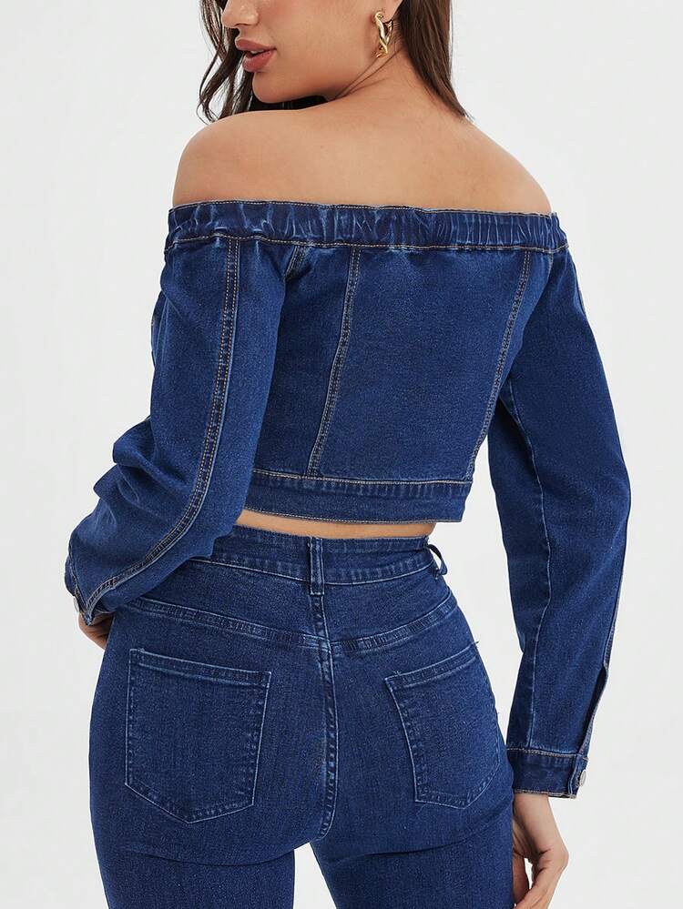 Women's Off-Shoulder Shortened Denim Top