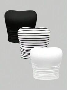 Lunelith SHEIN Lunessa Women's Ruched Cropped Bandeau Top