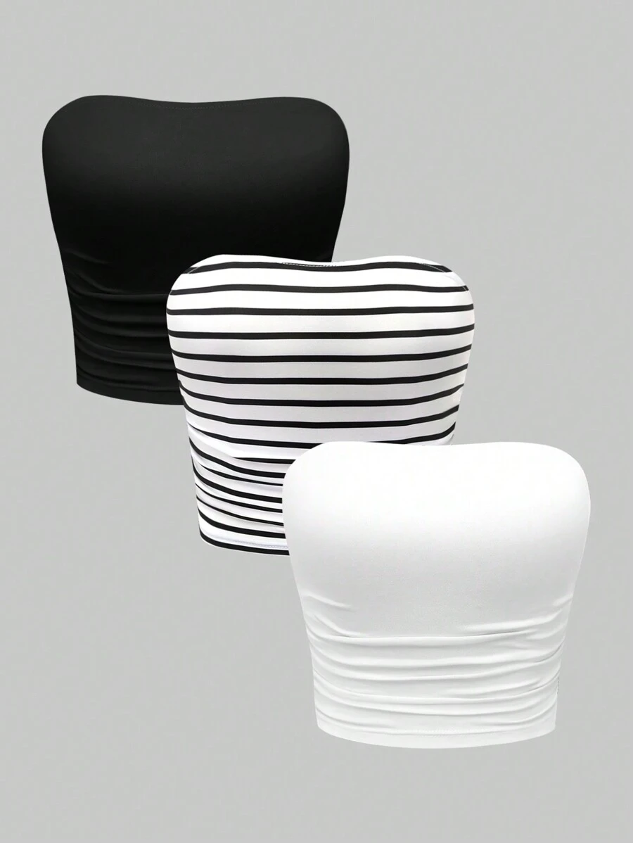 Lunelith SHEIN Lunessa Women's Ruched Cropped Bandeau Top