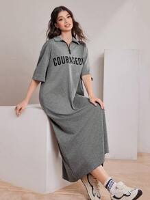 Mulvari 女式长袖字母印花领连衣裙 - 灰色 - 查看 1