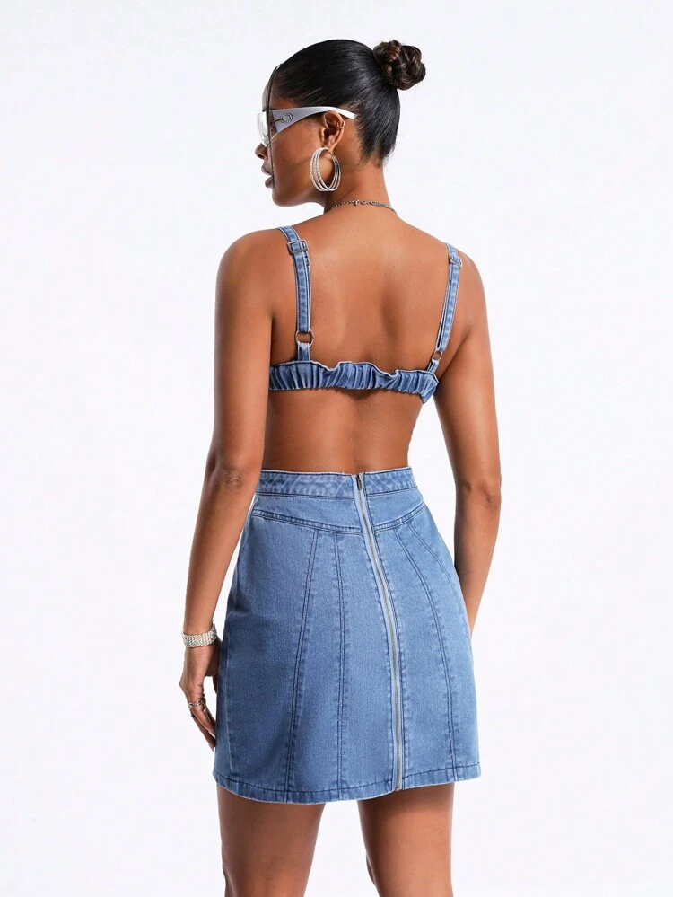 Women's Denim Backless Spaghetti Strap Dress