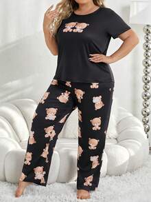 大尺碼熊印花家居服套裝 - 彩色 - 查看 5