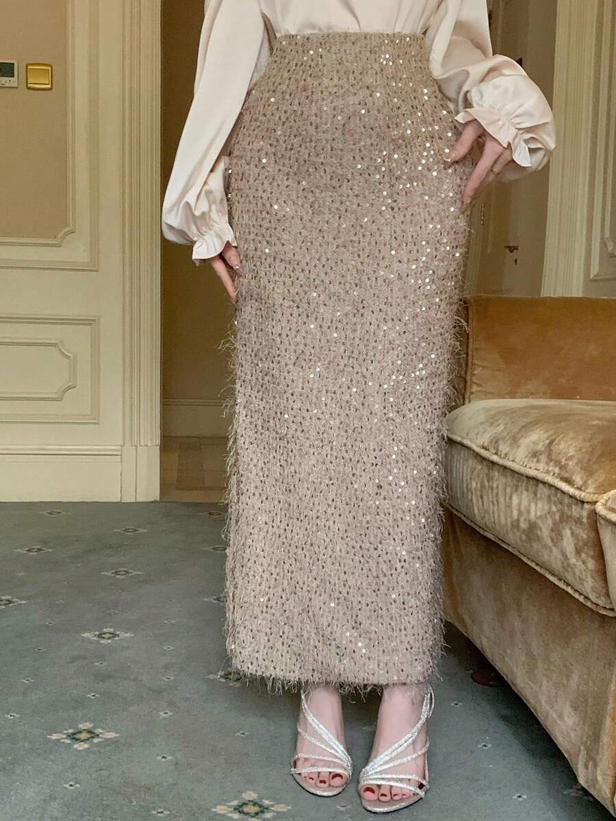 DAZY 女士闪亮舞会裙 - 卡其色 - 查看 1