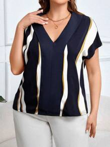 SHEIN Clasi Kích thước lớn Cổ chữ V Batwing Ngắn tay Thanh lịch Áo sơ mi - Nhiều màu - Xem 3