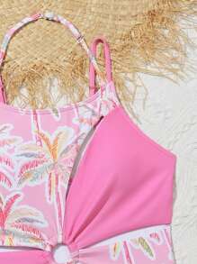 Cô gái Tween In cây dừa Nối Áo tắm một mảnh - Nhiều màu - Xem 5