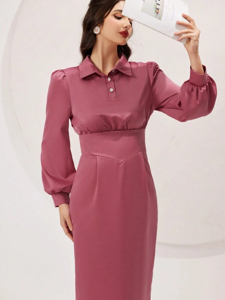 Women's Solid Color Long Sleeve Shirt Dress Long Evening Dresses Fall Cloth For Women
