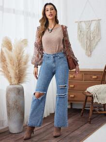 SHEIN LUNE Unifarbene Zerrissene Jeans - Helle Waschung - Übersicht 6