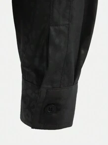 Men Solid Jacquard Button-Down Long Sleeve Shirt, Fall - Black - View 3