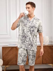 Men's All Over Print Short Sleeve Shirt And Shorts Homewear Set