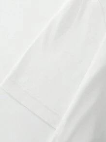 SHEIN EZwear 女款休閒t恤,時尚女王領短袖夏季tee,適用於春夏季,女裝 - 白色 - 查看 5