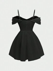 Flirla Women Open Shoulder Waist-Cinched Dress