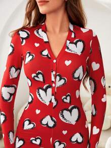 Mono de pijama minimalista y cómodo con estampado de corazón rojo para mujer, nuevo diseño para el Día de San Valentín