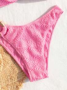 Swim Mod 女士纹理吊带分体比基尼套装夏季海滩 - 粉色 - 查看 3