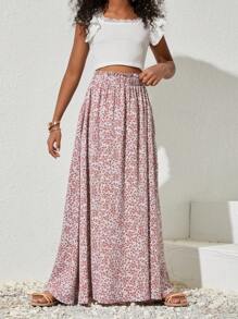 SHEIN Tween Girls' Everyday Casual Woven Floral Print Skirt Maxi Skirt - Multicolor - View 4