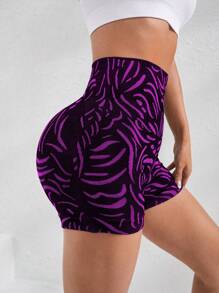 SHEIN Sport Studio Zebra Striped Print Wideband Waist Sports Shorts