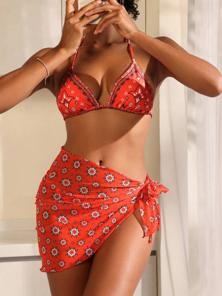 Women's Full Printed Halter Bikini Set Summer