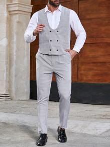 Calvornis Men's Plus Size Simple Suit Set - Light Grey - View 6