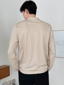 DAZY Men Solid Half Button Tee - Khaki - View 2