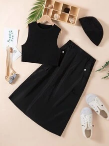 Ensemble top col rond et jupe pour adolescentes