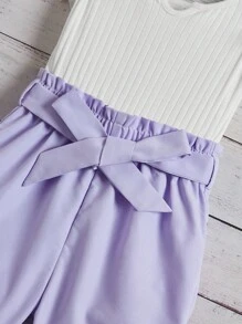 SHEIN Young Girls' Casual Colorblock Ruffle Trim Romper - Purple - View 4