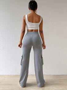 VaVaBold Pantalones Con Detalle De Rayas Y Solapa Con Bolsillo Lateral De Color Liso Para Mujer