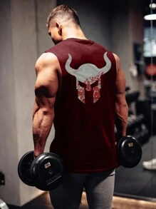 Manfinity Fitness Boyfriend Style Men's Bull Head Printed Sport Tank Top  Workout Tops Red Tank Top Workout Tops Gym Top Breathable - Burgundy - View 1
