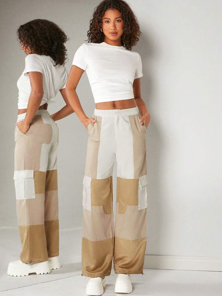 Panel Colorblock Flap Pocket Cargo Pants
