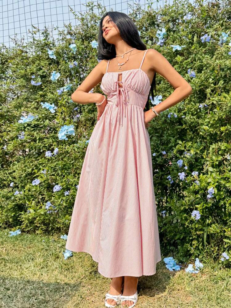 Women's Stripe Front Tie Cami Dress