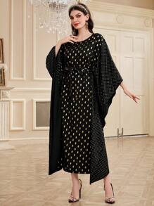 Al Najma Của phụ nữ Vàng Dấu chấm tay cánh Váy Kaftan - màu đen - Xem 4