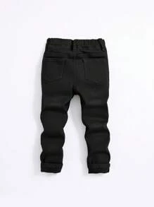 Young Boy Elastic Waist Straight Leg Jeans - Black - View 2