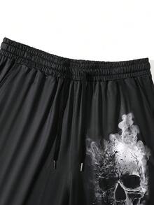 Manfinity LEGND 男士3d骷髏印花短袖t恤和短褲套裝 - 黑與白 - 查看 5