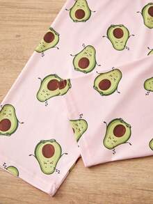 Teenage Girls' Avocado Pattern Print Long Sleeve Pajama Set With Pants - Black - View 4