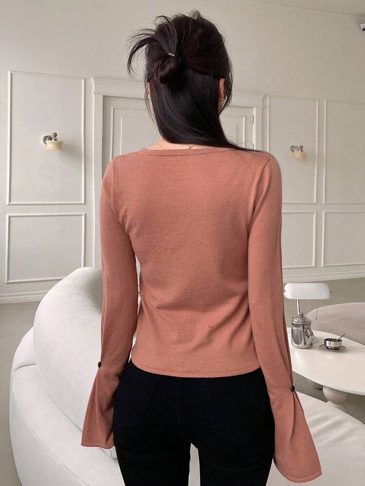 Solid Color Slim Fit Long Sleeve Asymmetric Ladies' Sweater,Fall Clothes