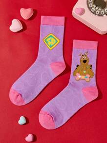 SCOOBY-DOO X SHEIN 2 Pairs Romantic Women's Heart Pattern Crew Socks,Valentine's Day - Multicolor - View 8