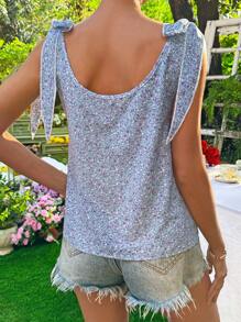 SHEIN Essnce Ditsy Floral Print Tie Shoulder Crop Top - Blue - View 2