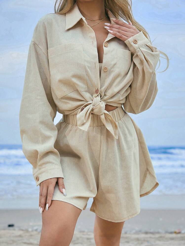 Women's Casual Shirt And Shorts Set