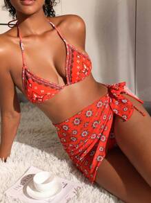 SHEIN Swim 女士全印花吊带比基尼套装 夏季 - 彩色 - 查看 4