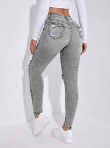 Jeans pitillo desgastados - Gris Claro - Ver 2
