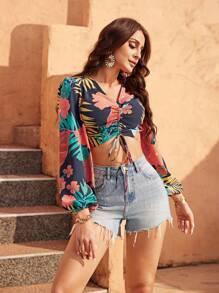 GENKIRA Women's Random Printed Crop Top Blouse Fall Cloth For Women - Multicolor - View 4