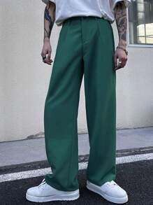 Manfinity Roghcode Men Slant Pocket Wide Leg Suit Trousers - Green - View 3