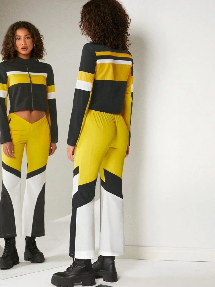 Colorblock Zip Up Jacket & Pants Two Pieces Set