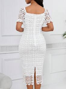 SHEIN Lady Women's Off-The-Shoulder Lace Dress - White - View 3