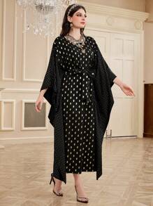 Al Najma Của phụ nữ Vàng Dấu chấm tay cánh Váy Kaftan - màu đen - Xem 7