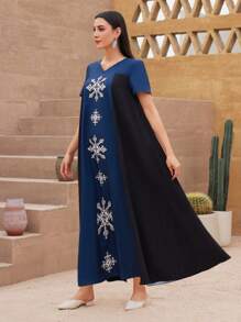 Al Najma Women's Printed Color Block Long Dress - Multicolor - View 1