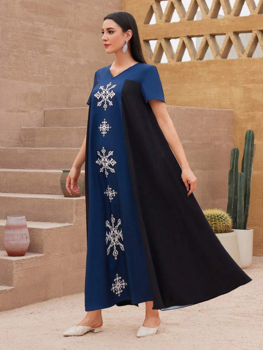 Al Najma Women's Printed Color Block Long Dress - Multicolor - View 1